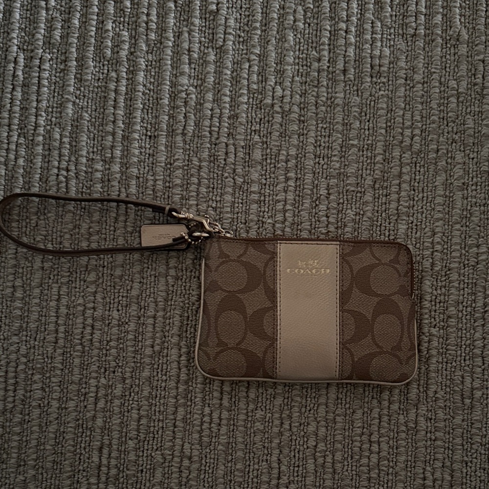 Coach Signature Brown and Cream Wristlet